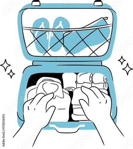 Illustration of Packing Clothes in a Suitcase