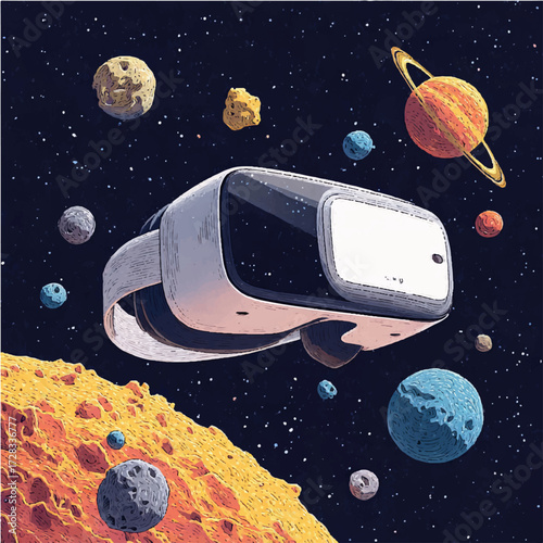 virtual reality glasses in space. space galaxy, vector image. modern technology