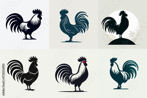 vector illustration set of rooster silhouettes