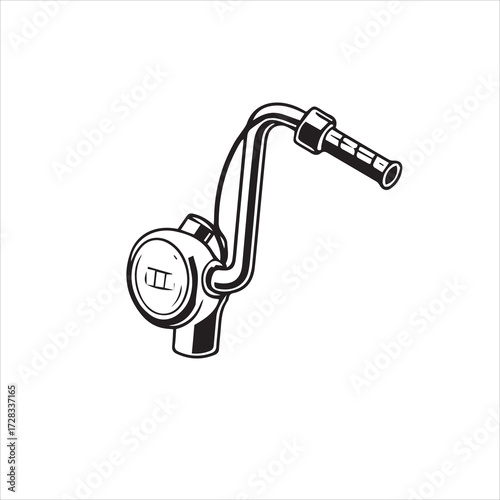 Illustration of a motorcycle handlebar with a round gauge and grip, isolated on white.