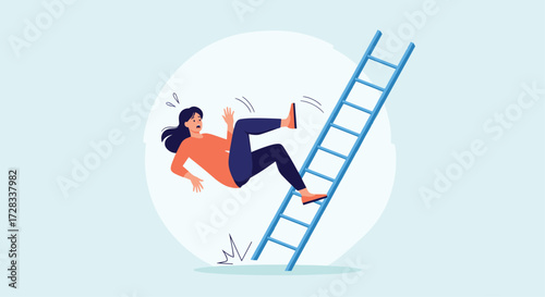 A woman falls off a ladder creating a safety hazard.