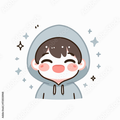 vector illustration of a little boy laughing and wearing a hoodie