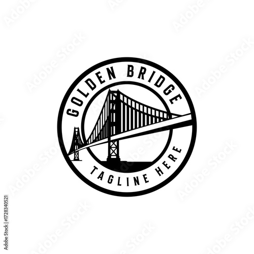 Badge Modern Golden Gate Bridge Construction Logo Design Vector Illustration.