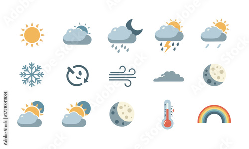 Flat Style Weather and Meteorological Icons Set