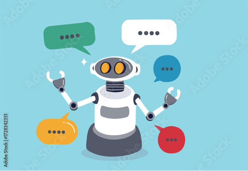 Chatbot online service to answer questions with machine learning or AI artificial intelligence, NLP neural language processing concept, smart robot talking with speech bubble, dialog on conversation.