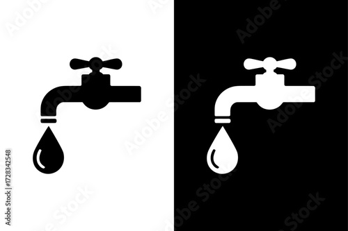 Dripping Faucet Icon Silhouette. Plumbing Fixture Tap Black White Illustration