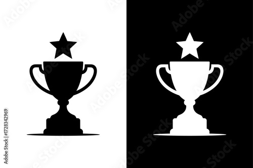 Award Cup Silhouette Vector. Prize, Medal, Winner Trophy Icon Illustration