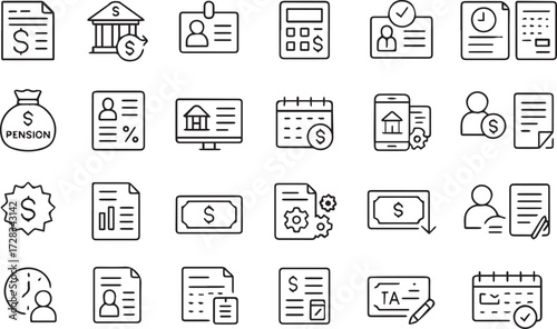 Money and business management colorful icons set collection. Corporate financial transactions control mega pack of flat line symbols pixel perfect Isolated vector illustrations Editable stroke