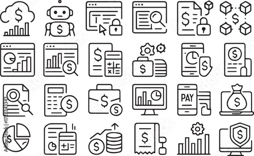 Business failure line editable icon set. Containing bankruptcy, financial crisis money leak debt, no money recession, unpaid bills, and more. Editable stroke