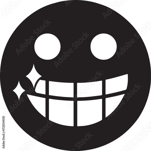 Face with sparkling teeth silhouette icon, bright smile design for dental care, hygiene, and happiness.