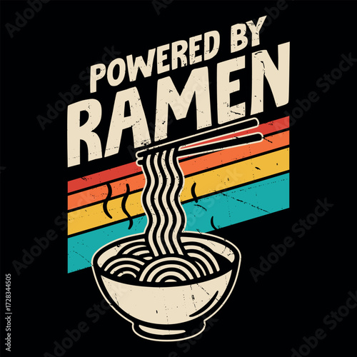 Powered By Ramen Funny Retro Vintage T-Shirt Design