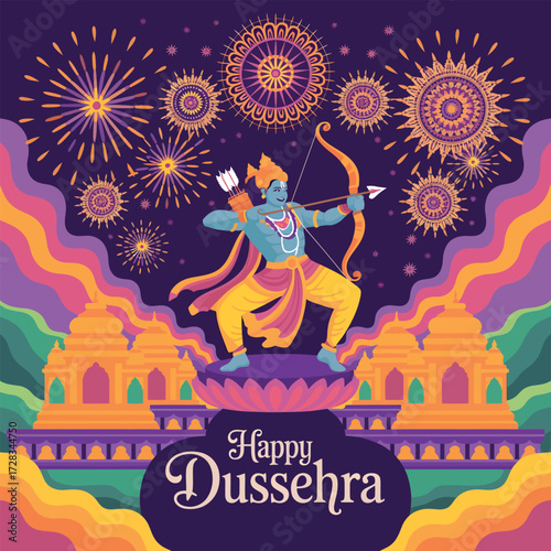 Happy Dussehra, Shree Ram, with bow and arrow kills Raven.