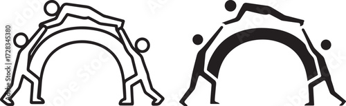 Teamwork Icon of People Forming Human Bridge