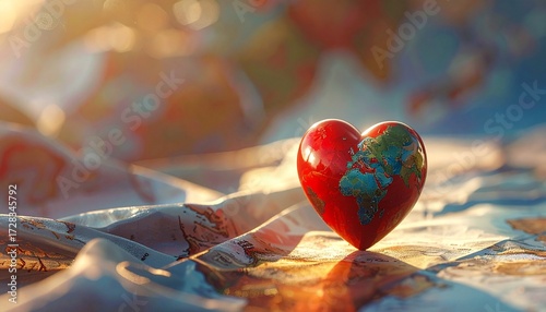 Heart shaped globe symbolizing global love and connection