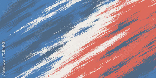 Abstract grunge United States flag texture with red and white stripes and a hint of weathered blue sky