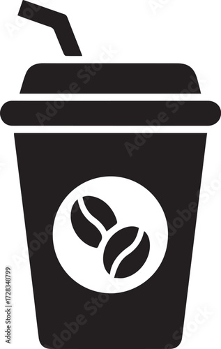 Vector art of black icon of a coffee cup with a straw