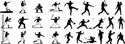 Dynamic silhouette collection of baseball players in action capturing the spirit of the game