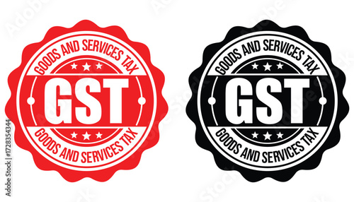 GST Logo Badge Design – Goods and Services Tax Icon Label in Red and Black Vector Style