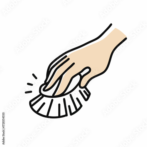 Flat Design Hand Using Scrubbing Brush for Cleaning Process Icon Illustration