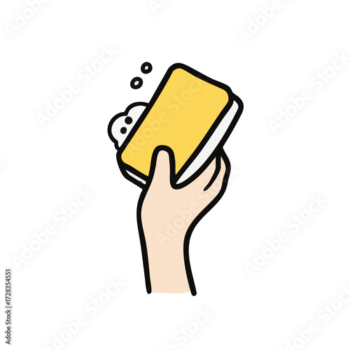 Simple Hand Drawn Hand Holding Sponge Cleaning Tool Illustration