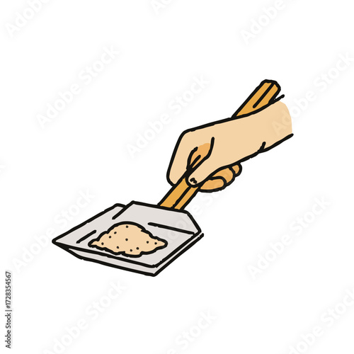 Cartoon Style Detailed Hand Holding Scoop with Chemical Sample Illustration