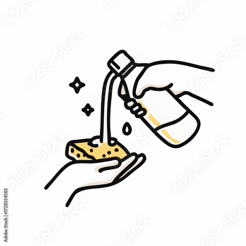 Outline Handdrawn Applying Liquid Soap On Sponge Hand Hygiene Illustration