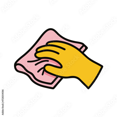 Simple Outline Hand Cleaning With Cloth and Glove Illustration Element