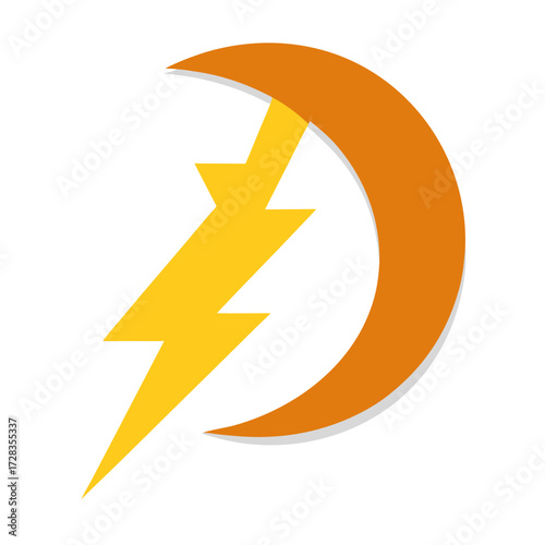 Orange crescent moon embraces a yellow lightning bolt icon