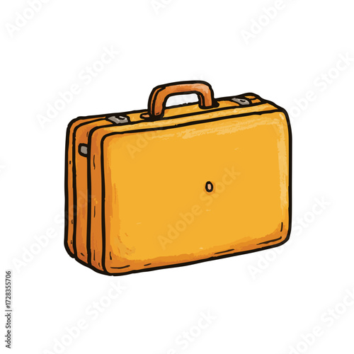 Detailed Handdrawn Orange Vintage Suitcase Isolated on White Background Graphic
