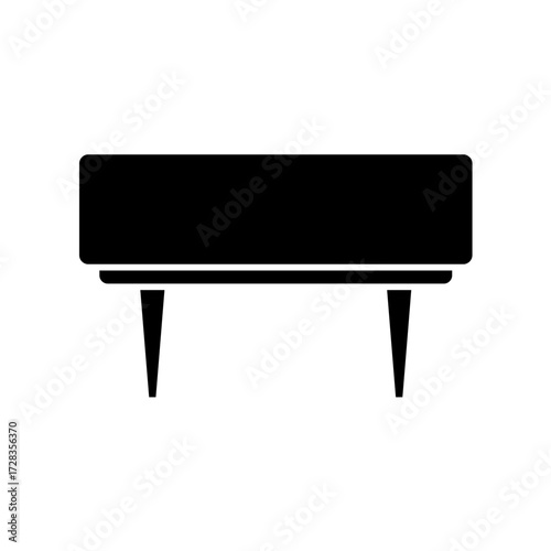 A vector illustration of a black and white wooden bench and chair, simple interior design objects