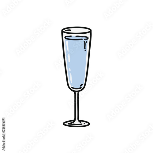 Simple Line Art Crystal Champagne Glass Transparent Drinkware Illustration