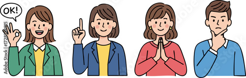 Cartoon Woman with "OK" Speech Bubble, Smiling, Gesturing Approval, Positive Attitude.