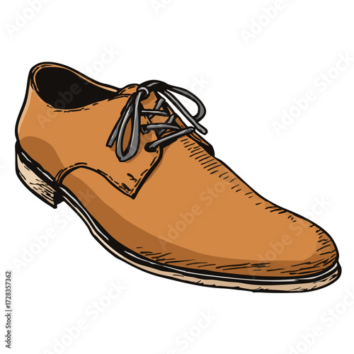 Handdrawn Style Brown Leather Oxford Shoe Fashionable Footwear Clipart