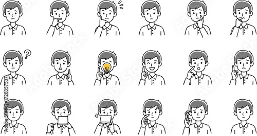 Collection of Diverse Facial Expressions and Poses of a Young Man