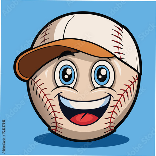 Cartoon baseball character with happy face wearing a baseball cap vector illustration