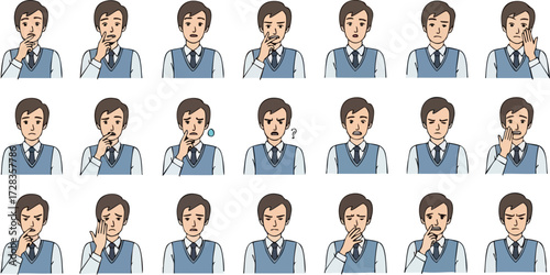 Collection of Male Student Expressions Showing Thought and Concern