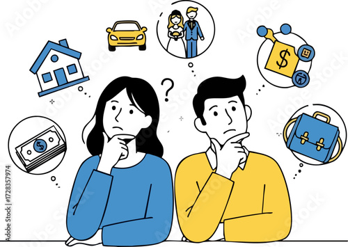 Contemplative Couple with Life Goals: House, Car, Marriage, Money, and Career