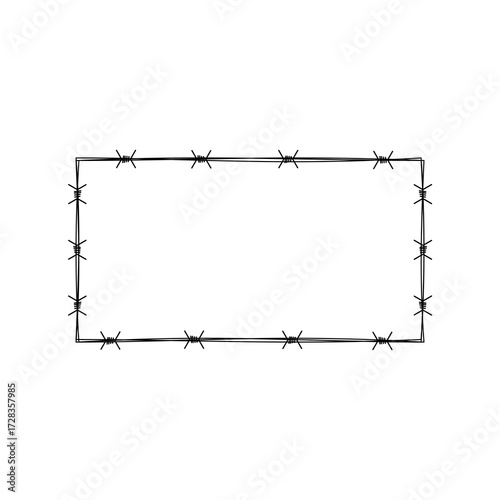 Barbed wire frame rectangle icon isolated on white background