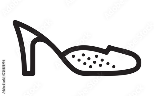 Hand drawn outline of a high heeled shoe isolated on white background