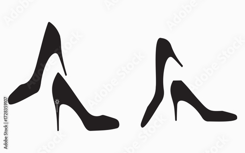 Black silhouette of high heel shoes isolated on white background