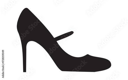 Black silhouette of a marry jane high heel shoe isolated on white background