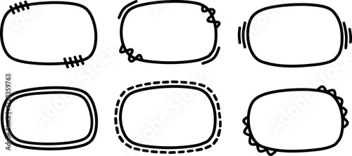 Hand drawn black outline oval frame vector illustration with doodle sketch style designed for conversation bubble or comic dialogue decoration as creative border and abstract graphic element.