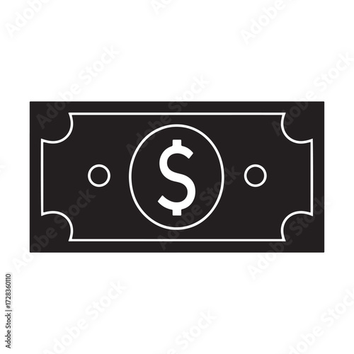 Simple black and white icon representing a dollar bill with a prominent dollar sign