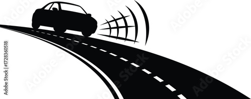 Autonomous car driving on the road isolated on white background, showcasing selfdriving technology and safety features