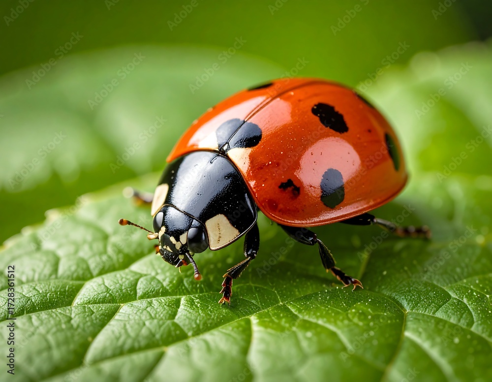 Fototapeta premium Close-up of ladybug on vibrant green leaf