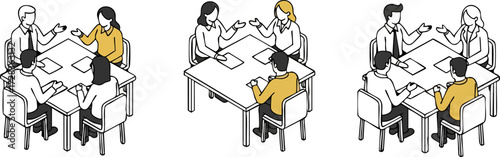 Isometric View of Business Meeting with Diverse Participants at Table