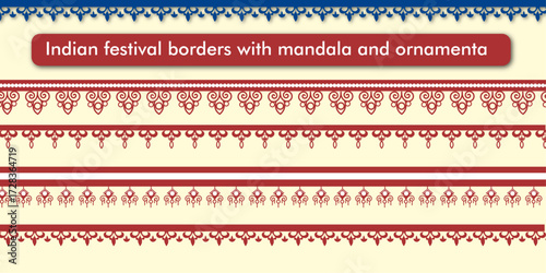 Traditional Indian Decorative Borders with Mandala Ornaments, Ethnic Festival Pattern Design, Ornamental Lines for Wedding Cards, Posters, Backgrounds, and Invitation Templates