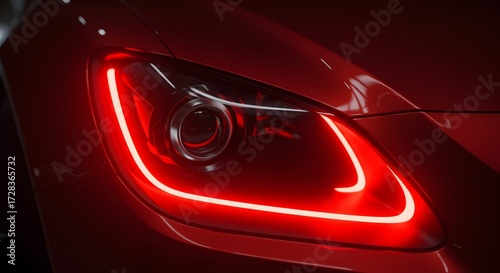 Red car headlights close up