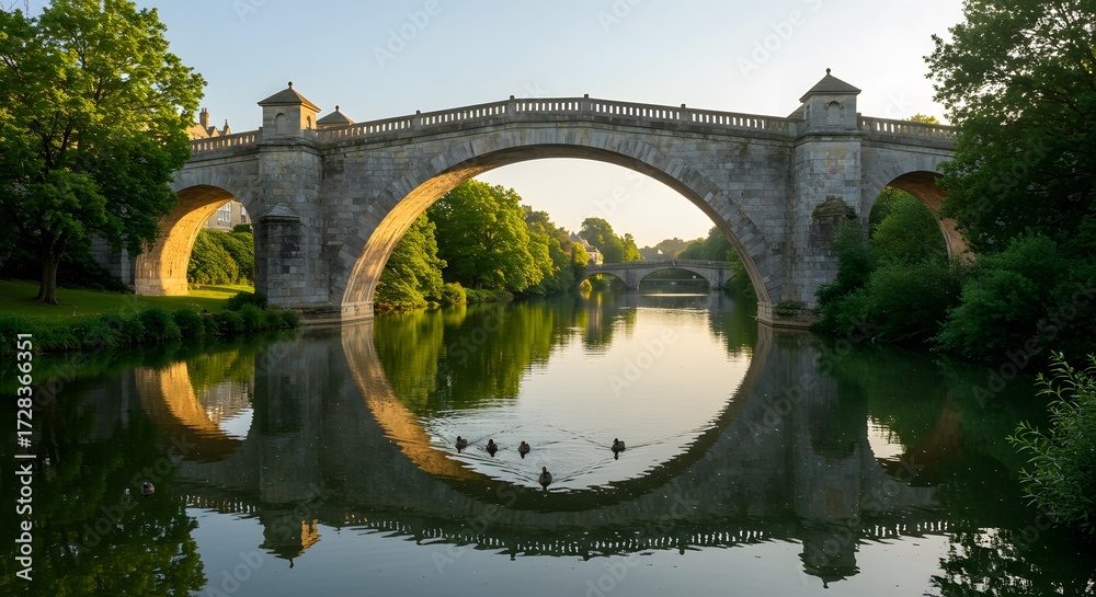 Fototapeta premium Stone arch bridge over river
