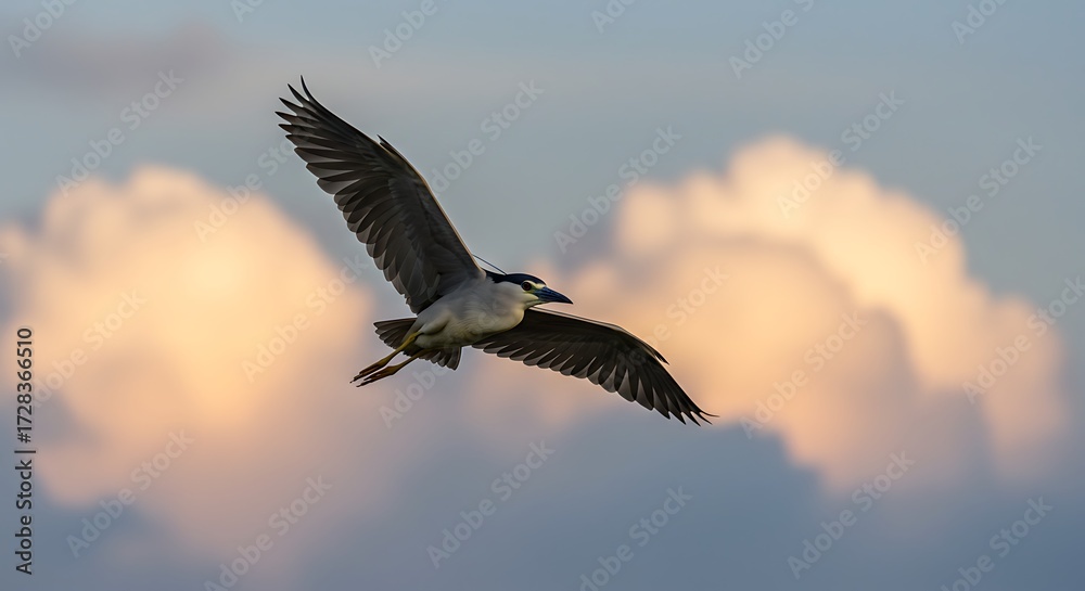 Fototapeta premium Black crowned night heron flying